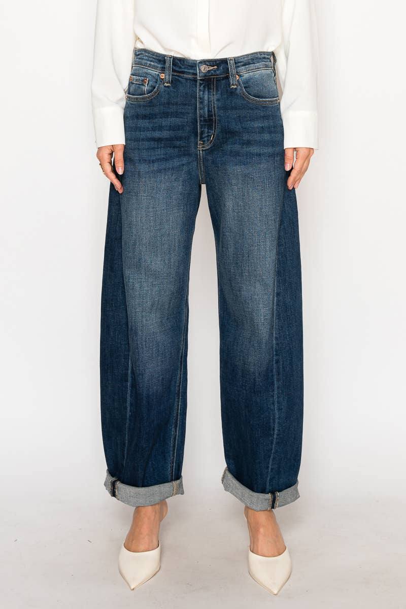ARTEMIS VINTAGE - HIGH RISE RELAXED TAPERED DARK WASH BARREL JEANS:
