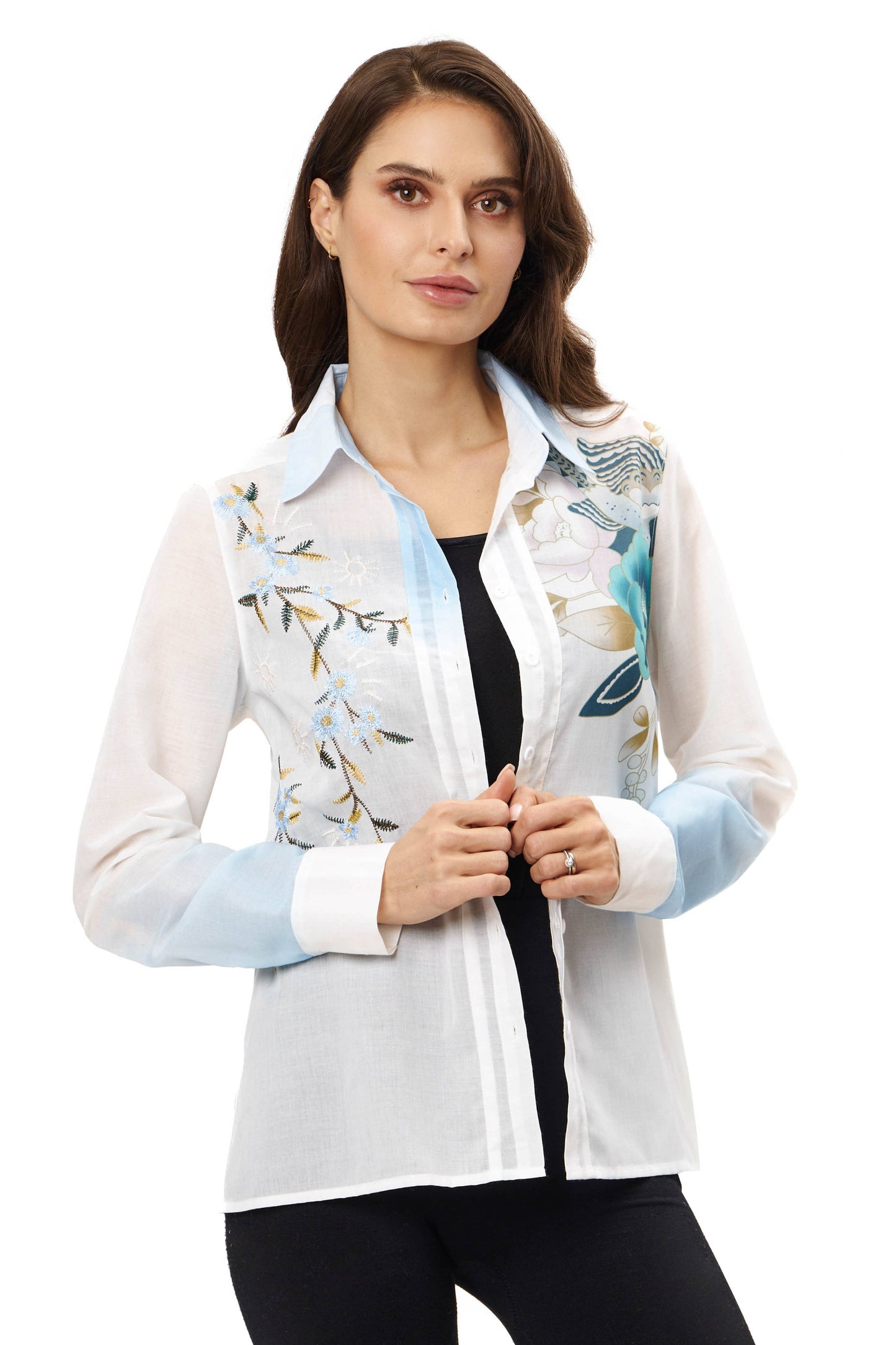 Adore - A115 - Button Down Top with Floral Emroidery