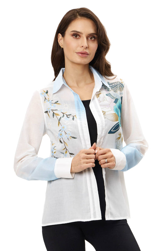 Adore - A115 - Button Down Top with Floral Emroidery