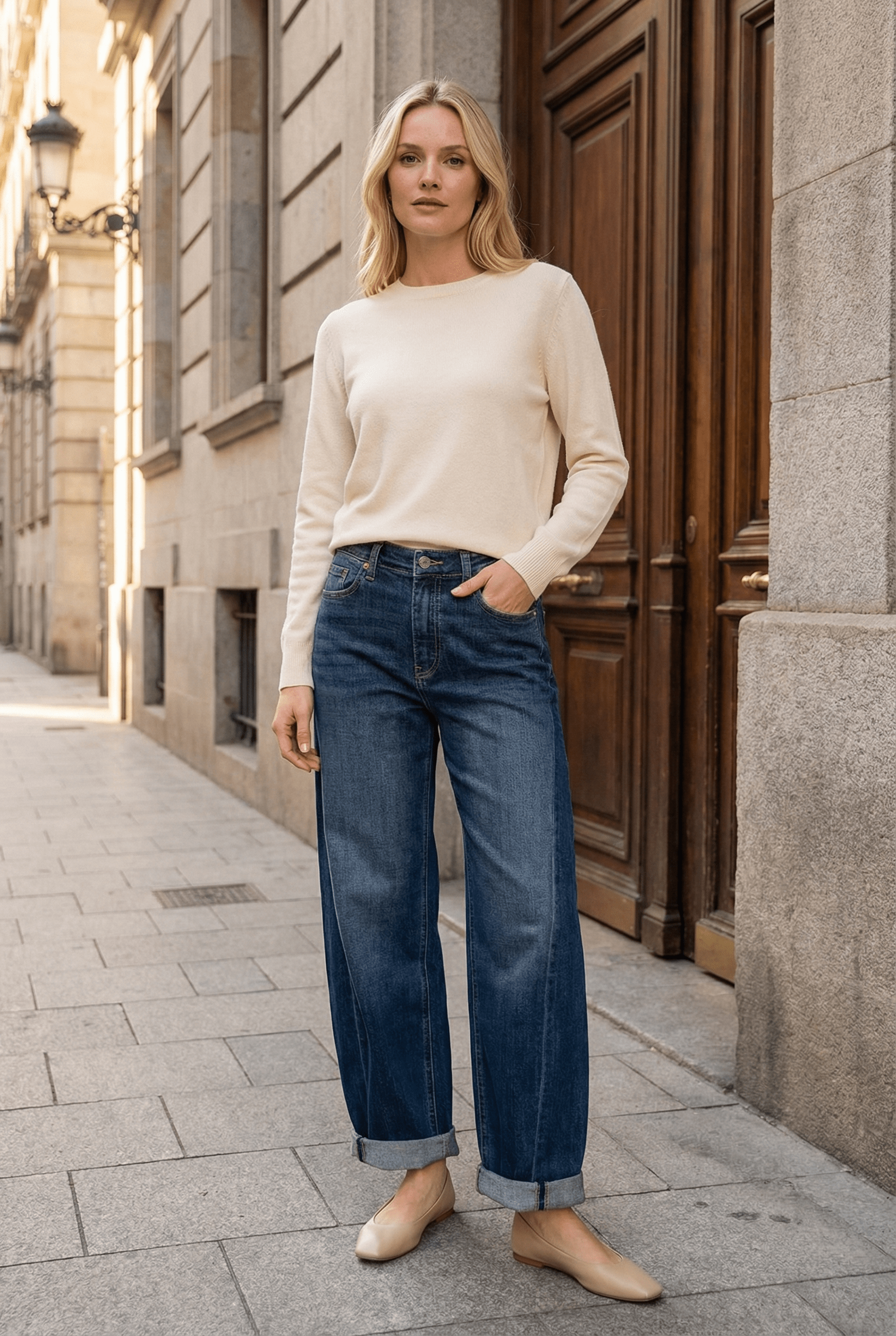 ARTEMIS VINTAGE - HIGH RISE RELAXED TAPERED DARK WASH BARREL JEANS: